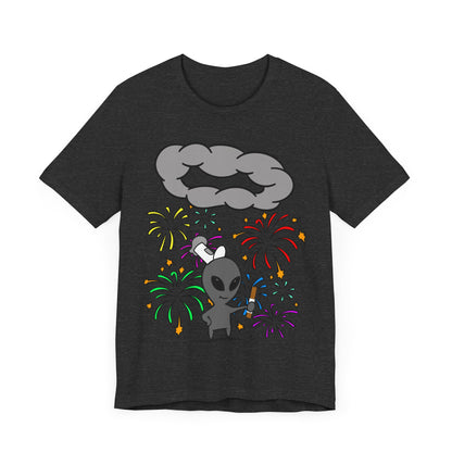 Alien Tourist T-Shirt in Dark Grey Heather, Front View - Cryptid Collection