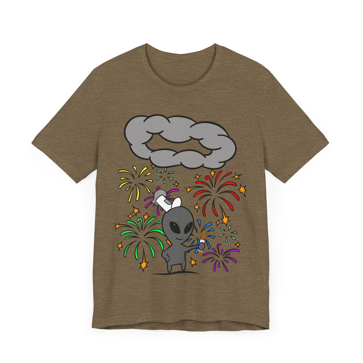 Alien Tourist T-Shirt in Heather Olive, Front View - Cryptid Collection