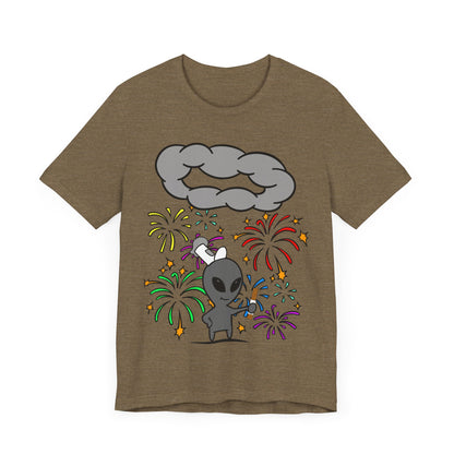 Alien Tourist T-Shirt in Heather Olive, Front View - Cryptid Collection