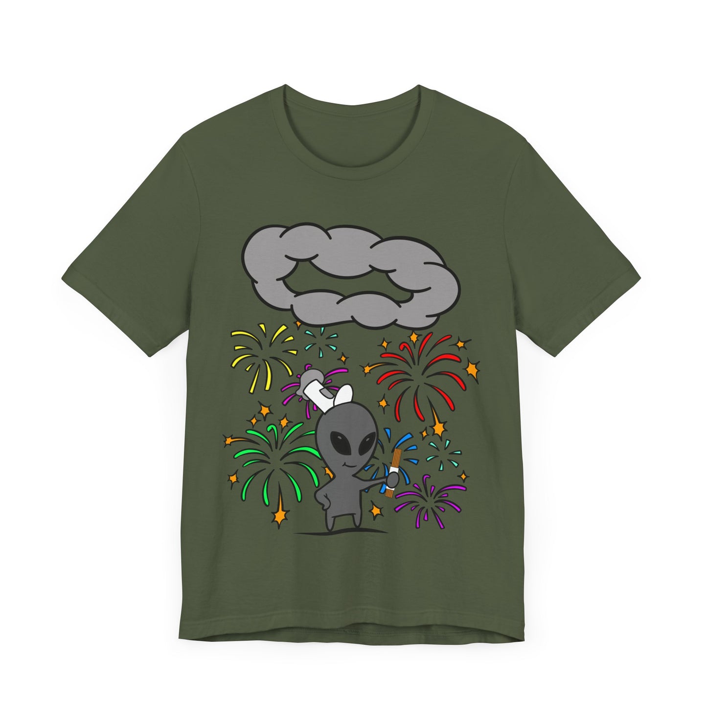 Alien Tourist T-Shirt in Military Green, Front View - Cryptid Collection