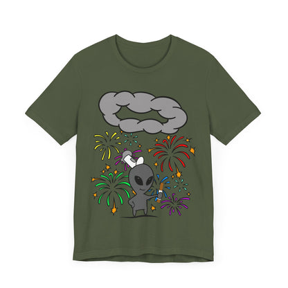 Alien Tourist T-Shirt in Military Green, Front View - Cryptid Collection