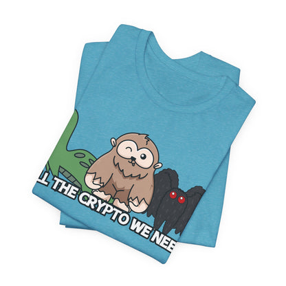 All the Crypto We Need T-Shirt in Heather Aqua, Folded View - Cryptid Collection
