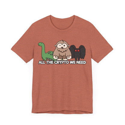 All the Crypto We Need T-Shirt in Heather Clay, Front View - Cryptid Collection