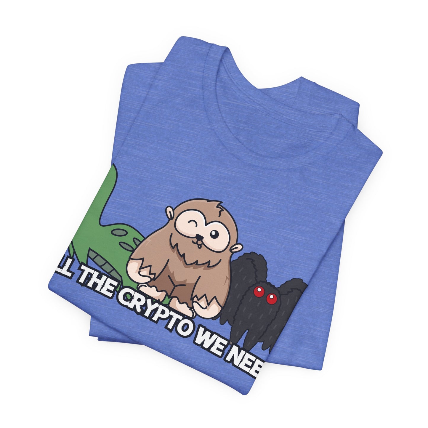 All the Crypto We Need T-Shirt in Heather Columbia Blue, Folded View - Cryptid Collection