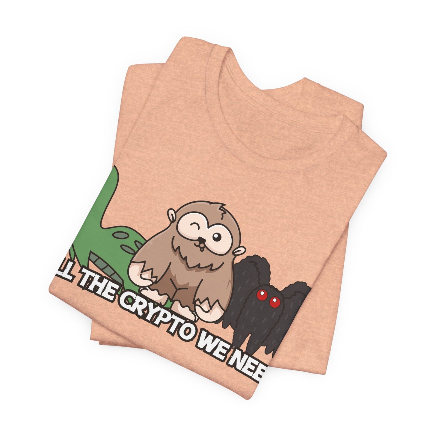 All the Crypto We Need T-Shirt in Heather Peach, Folded View - Cryptid Collection