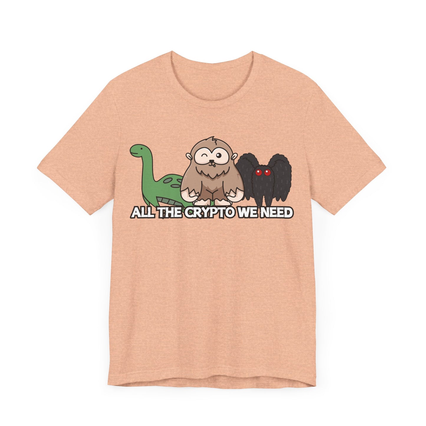 All the Crypto We Need T-Shirt in Heather Peach, Front View - Cryptid Collection