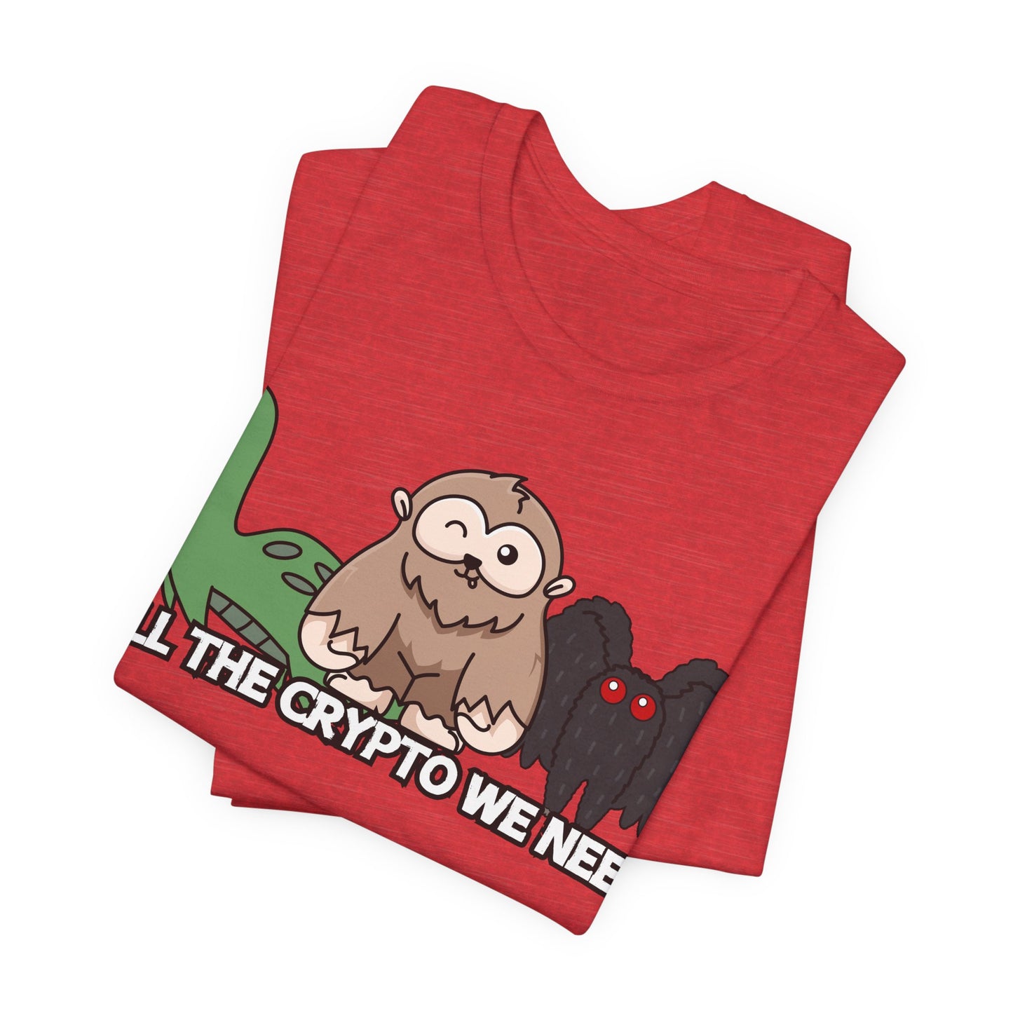 All the Crypto We Need T-Shirt in Heather Red, Folded View - Cryptid Collection