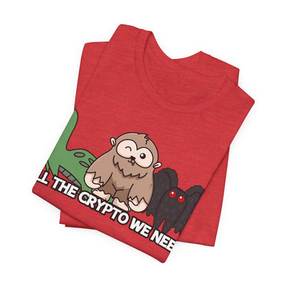 All the Crypto We Need T-Shirt in Heather Red, Folded View - Cryptid Collection