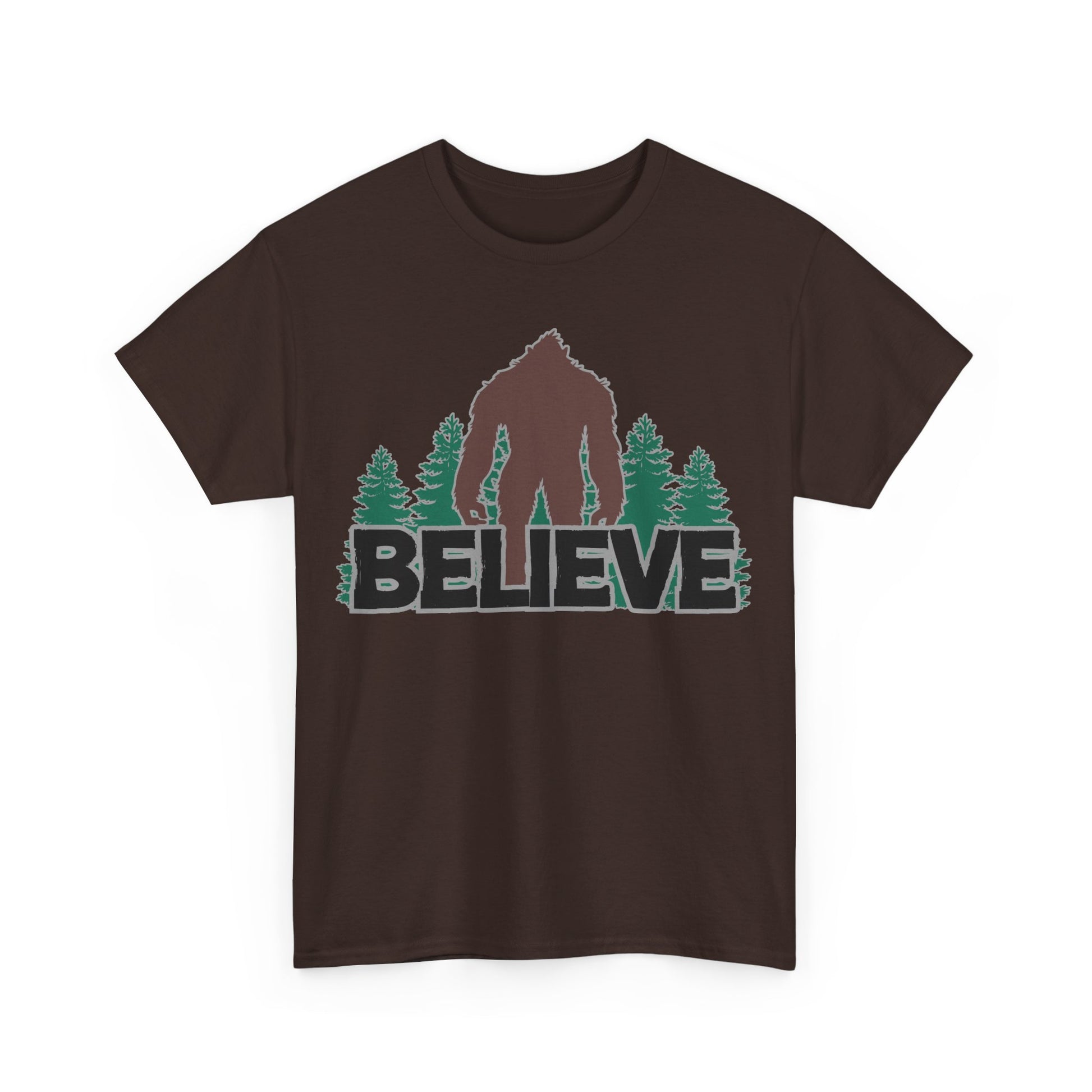Believe T-Shirt in Dark Chocolate, Front View - Cryptid Collection