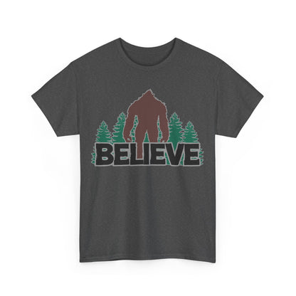 Believe T-Shirt in Dark Heather, Front View - Cryptid Collection