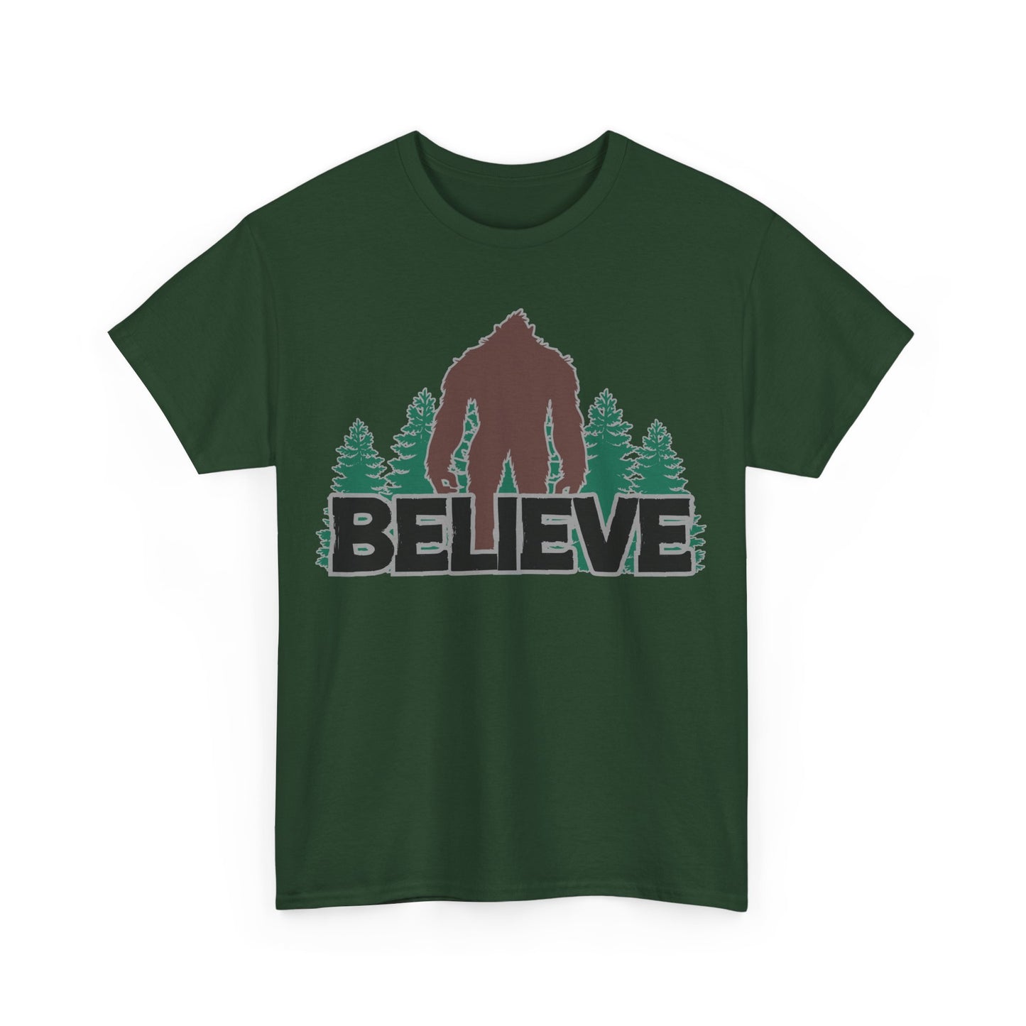Believe T-Shirt in Forest Green, Front View - Cryptid Collection