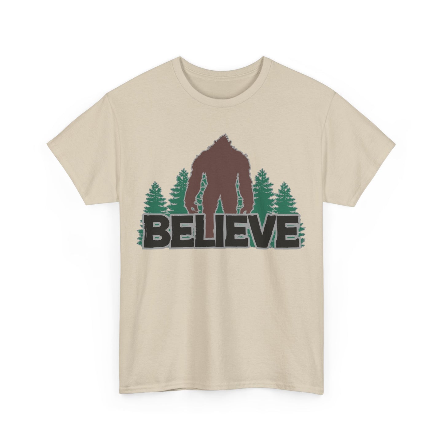 Believe T-Shirt in Sand, Front View - Cryptid Collection