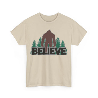 Believe T-Shirt in Sand, Front View - Cryptid Collection