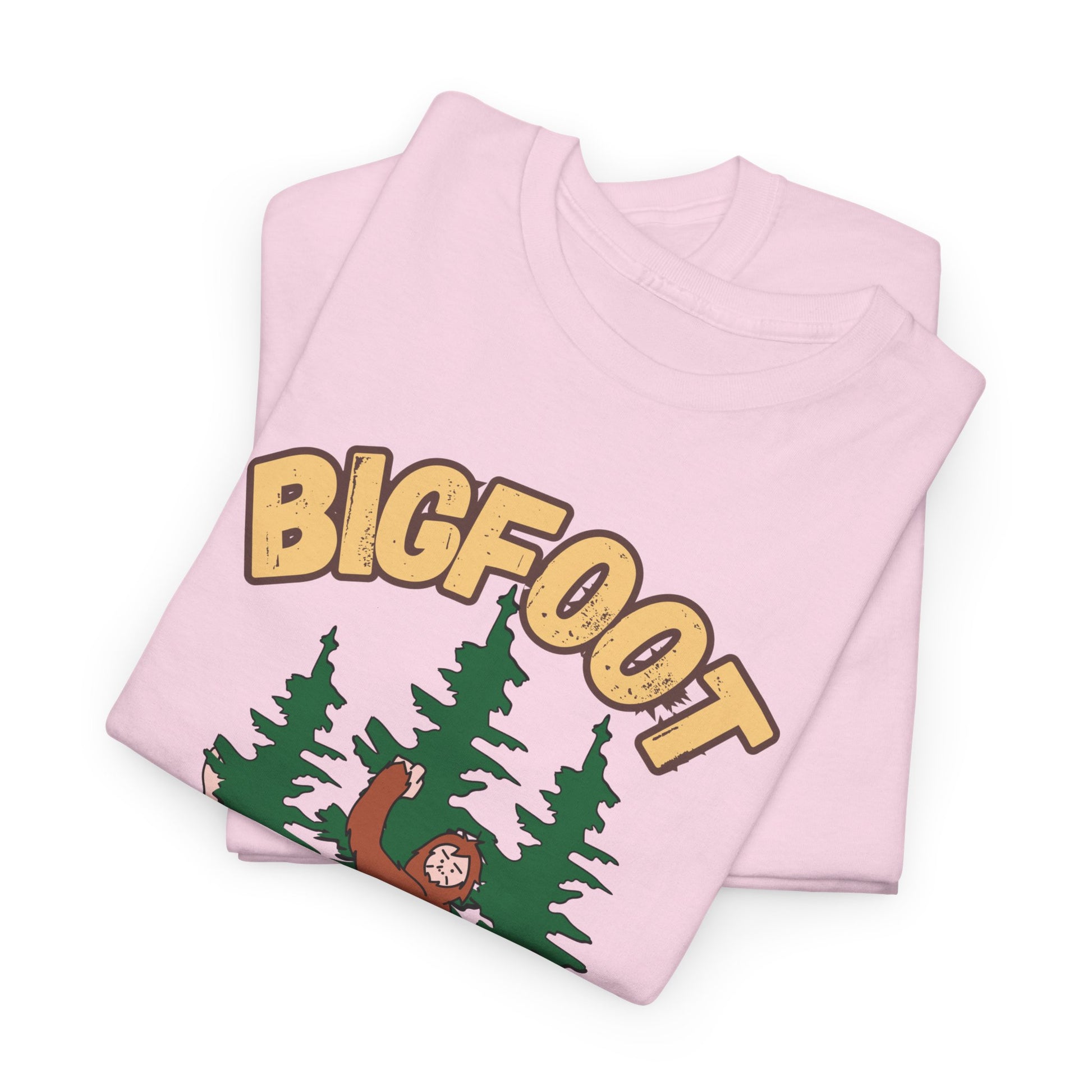 Bigfoot Hide and Seek Champ T-Shirt in Light Pink, Folded View - Cryptid Collection