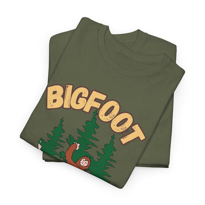 Bigfoot Hide and Seek Champ T-Shirt in Military Green, Folded View - Cryptid Collection